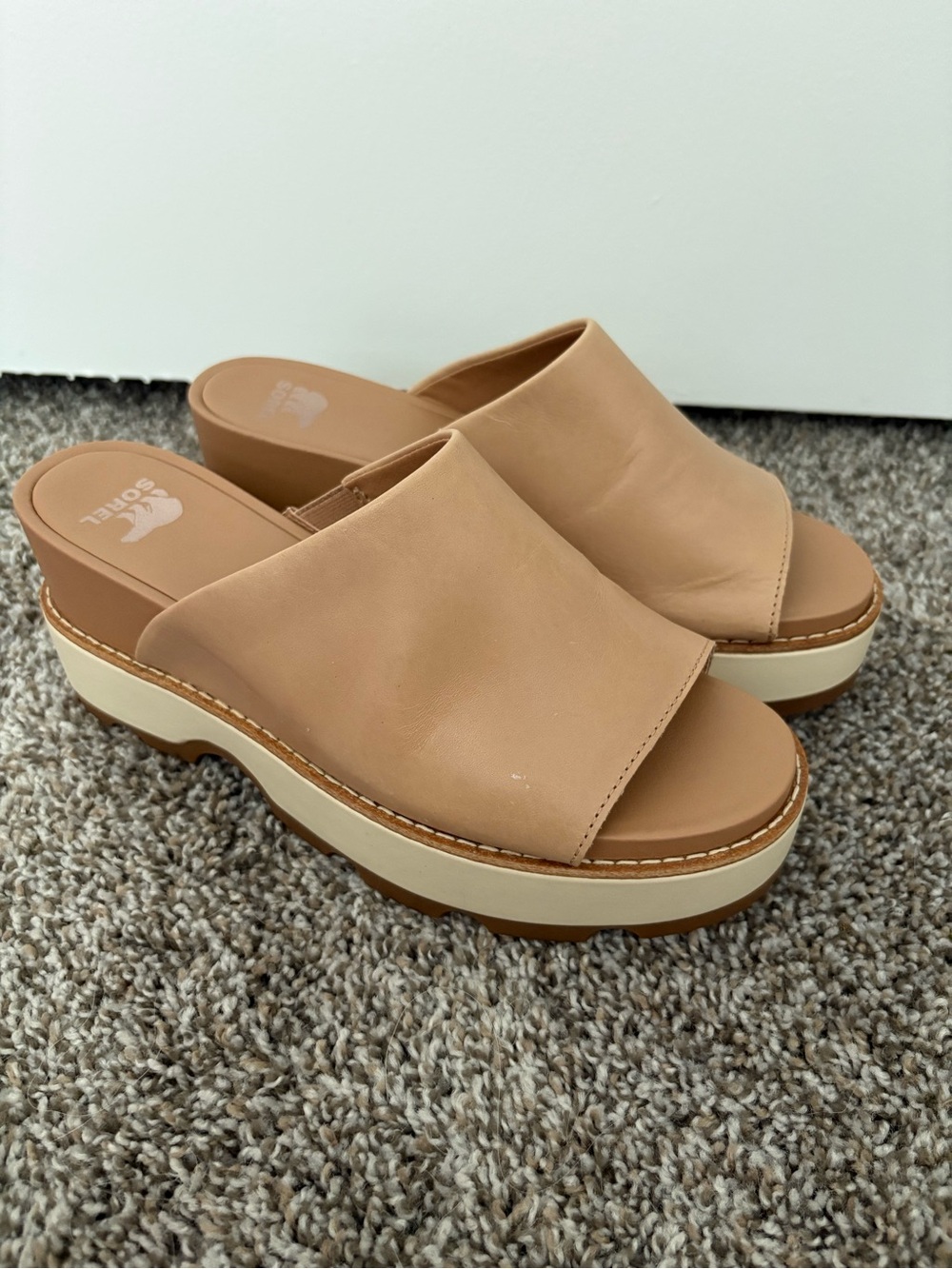 Sorel Tan Leather Platform Mules